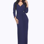 Zaliea Long Sleeve V Neck Long Dress Z0244 - Thumbnail Image 1