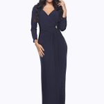 Zaliea Long Sleeve V Neck Long Dress Z0244 - Thumbnail Image 2
