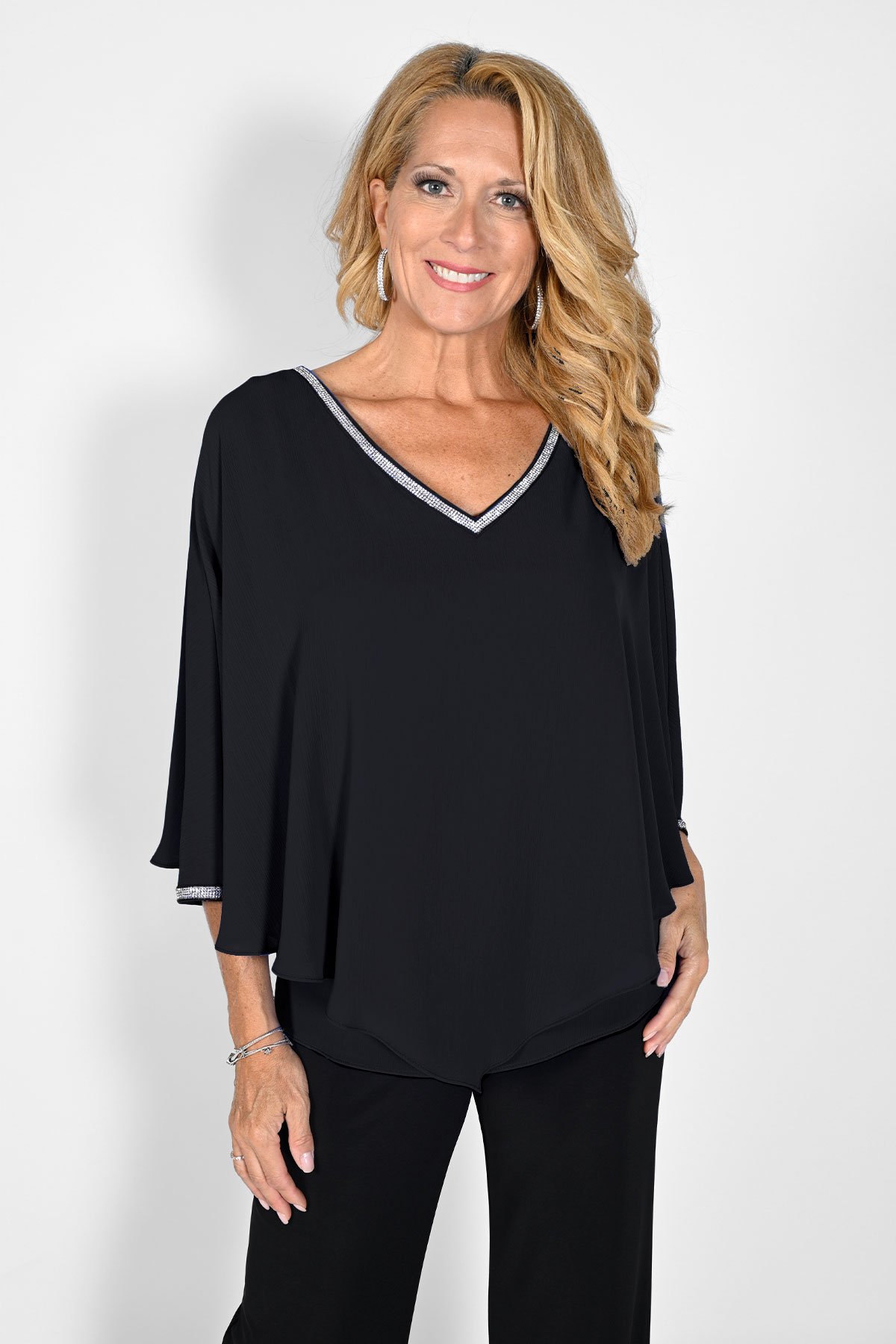Frank Lyman Diamante V Neck Cuff Overlay Top 232141 - Image 5