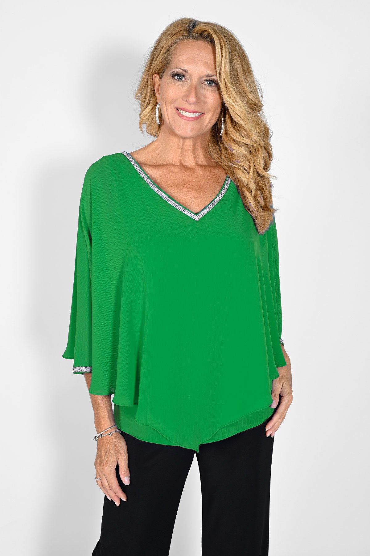Frank Lyman Diamante V Neck Cuff Overlay Top 232141 - Image 2