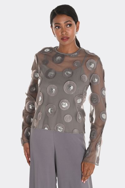 Frank Lyman Long Sleeve Mesh Top With Cami 259264