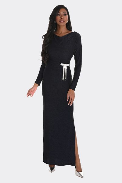 Frank Lyman Cowl Neck Lurex Long Dress 259298