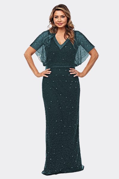 Jesse Harper Beaded V Neck Long Dress Jh0504