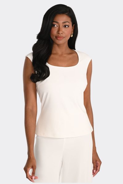 Round Neck Cap Sleeve Top Porcelain 268046 CC36649 front