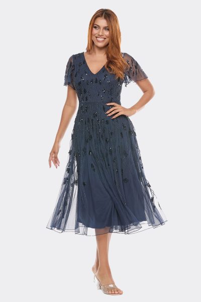 V Neck Flutter Sleeve Dress Midnight Z0393 CC35100