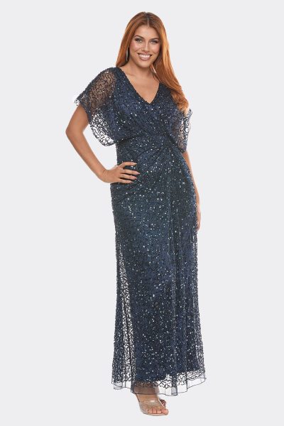 V Neck Long Sequin Dress Midnight Z0394 CC36378