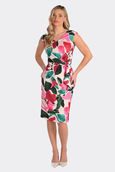 Cap Sleeve Sheath Dress Pink Green 266394 CC36762 front