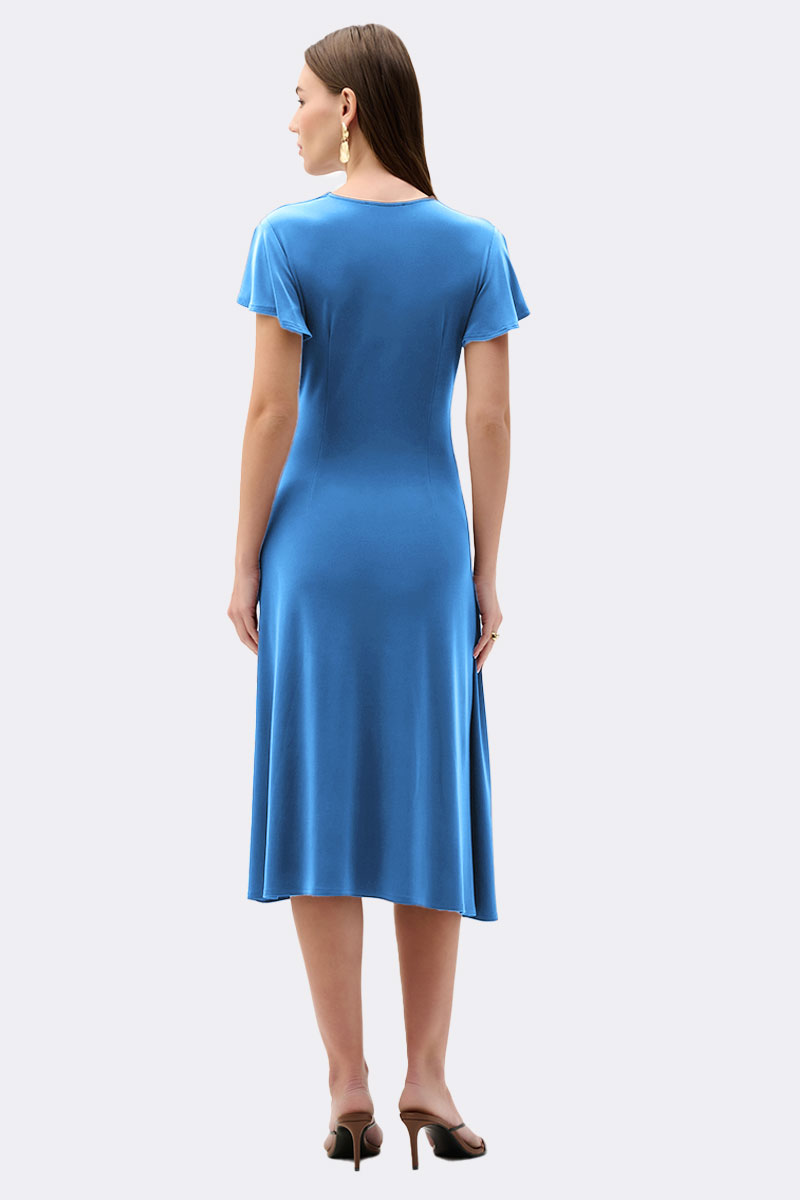 Silky Knit Wrap Dress With Ruffled Sleeves Blue 262140 CC36892 back