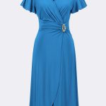 Silky Knit Wrap Dress With Ruffled Sleeves Blue 262140 CC36892 main