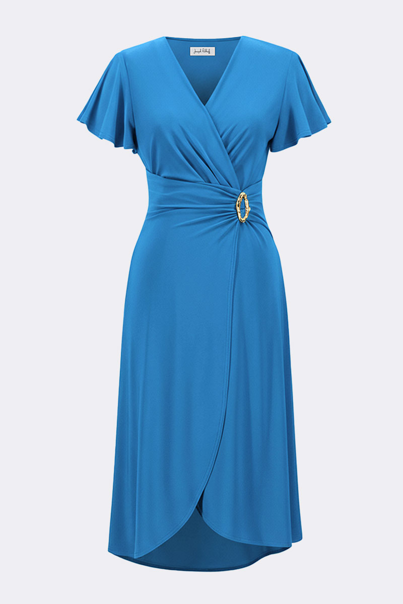 Silky Knit Wrap Dress With Ruffled Sleeves Blue 262140 CC36892 main