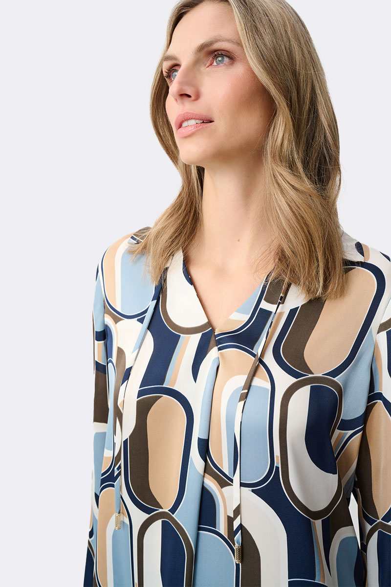 Recycled Satin Geometric Top Blue 263071 CC36976 closeup