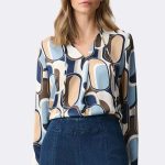 Recycled Satin Geometric Top Blue 263071 CC36976 front