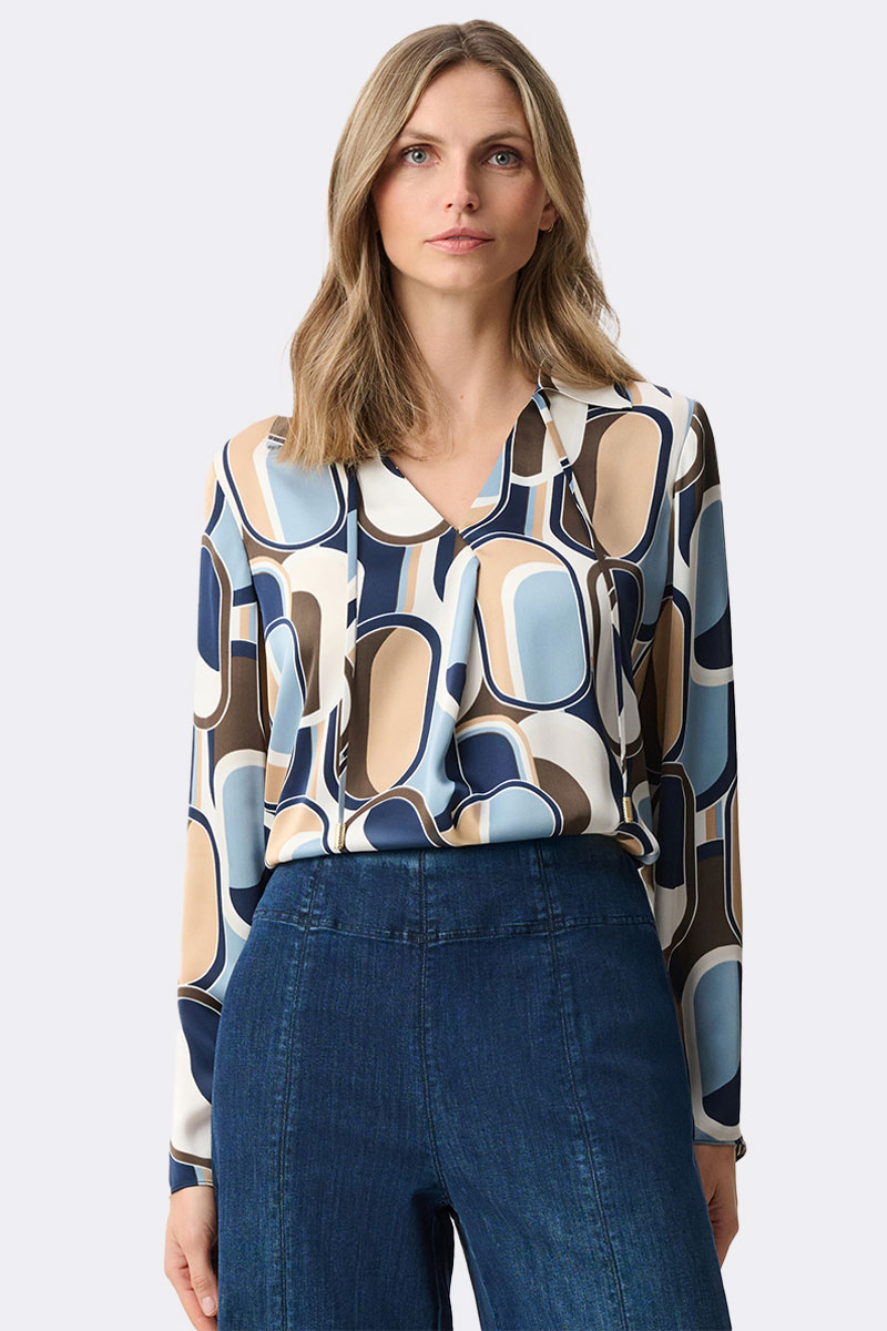 Recycled Satin Geometric Top Blue 263071 CC36976 front