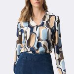 Recycled Satin Geometric Top Blue 263071 CC36976 front2
