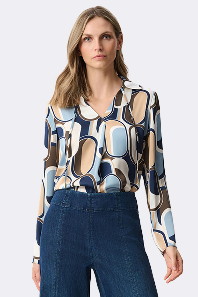 Recycled Satin Geometric Top Blue 263071 CC36976 front2