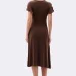 Silky Knit Wrap Dress With Ruffled Sleeves Mahogany 262140 CC36892 back