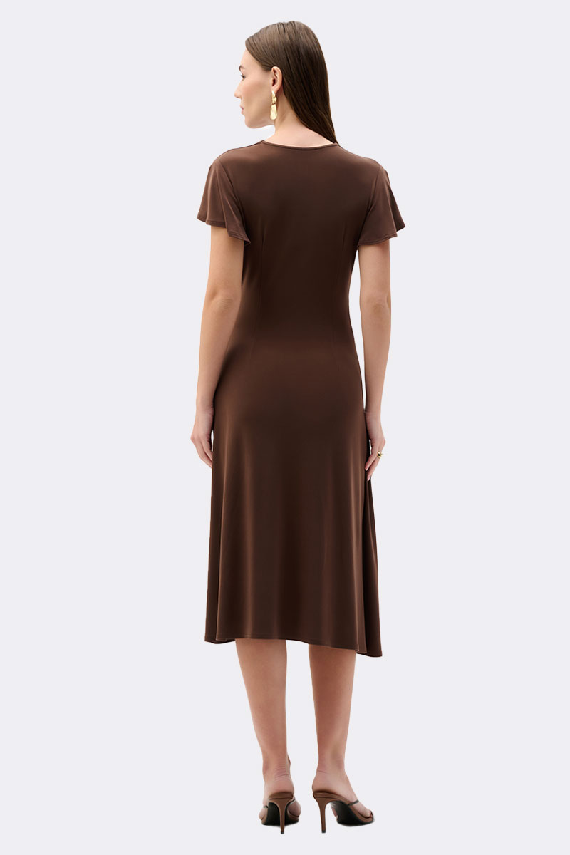 Silky Knit Wrap Dress With Ruffled Sleeves Mahogany 262140 CC36892 back