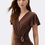 Silky Knit Wrap Dress With Ruffled Sleeves Mahogany 262140 CC36892 detail