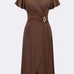 Silky Knit Wrap Dress With Ruffled Sleeves Mahogany 262140 CC36892 main