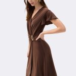 Silky Knit Wrap Dress With Ruffled Sleeves Mahogany 262140 CC36892 side