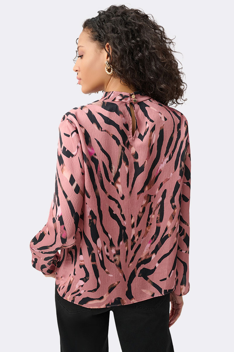 Textured Satin Animal Print Cowl Top Pink 263003 CC36943 back
