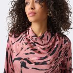 Textured Satin Animal Print Cowl Top Pink 263003 CC36943 closeup