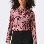 Textured Satin Animal Print Cowl Top Pink 263003 CC36943 front