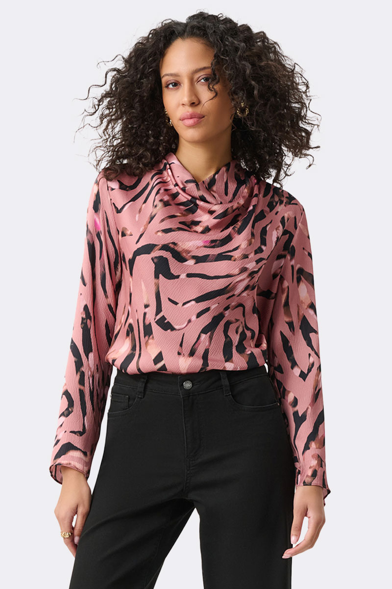 Textured Satin Animal Print Cowl Top Pink 263003 CC36943 front