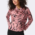 Textured Satin Animal Print Cowl Top Pink 263003 CC36943 front2