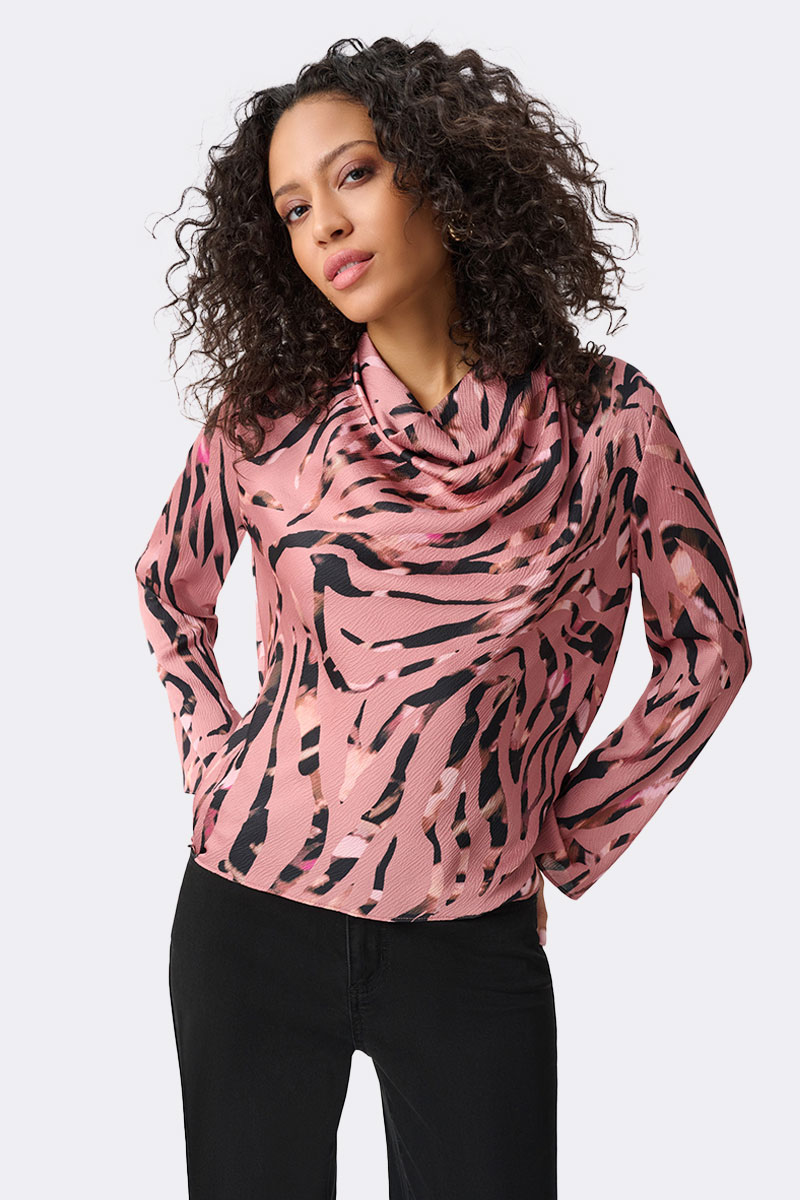 Textured Satin Animal Print Cowl Top Pink 263003 CC36943 front2