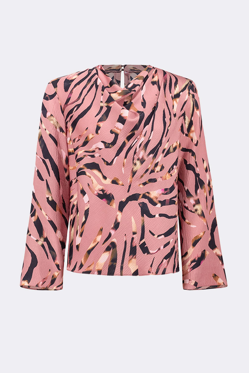 Textured Satin Animal Print Cowl Top Pink 263003 CC36943 main