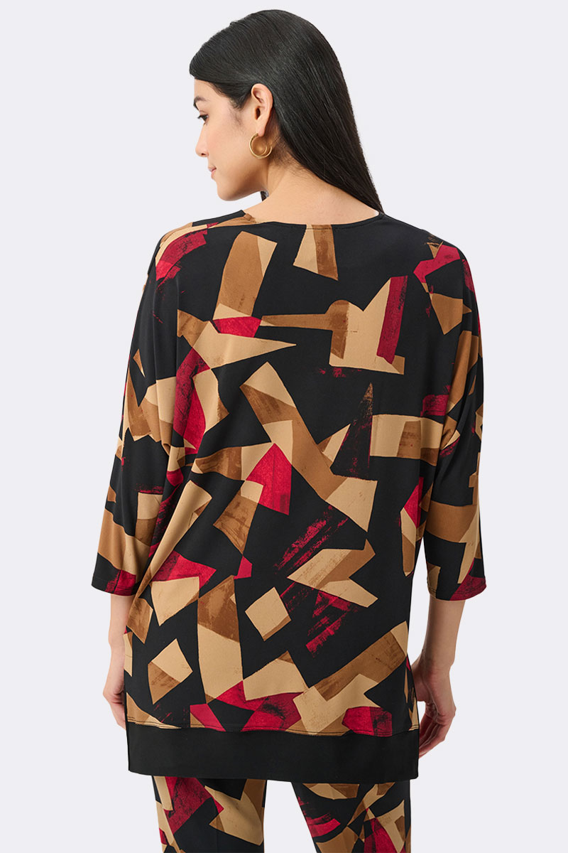 Silky Knit Abstract Print Boxy Tunic Black Red 263224 CC37140 back