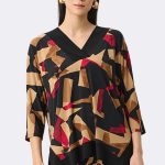 Silky Knit Abstract Print Boxy Tunic Black Red 263224 CC37140 front