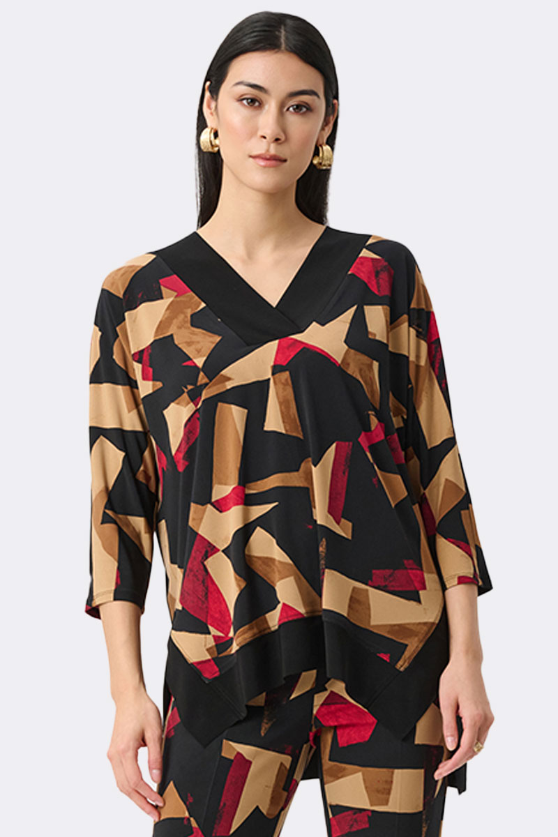 Silky Knit Abstract Print Boxy Tunic Black Red 263224 CC37140 front