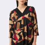 Silky Knit Abstract Print Boxy Tunic Black Red 263224 CC37140 front2