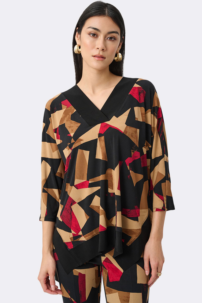 Silky Knit Abstract Print Boxy Tunic Black Red 263224 CC37140 front2