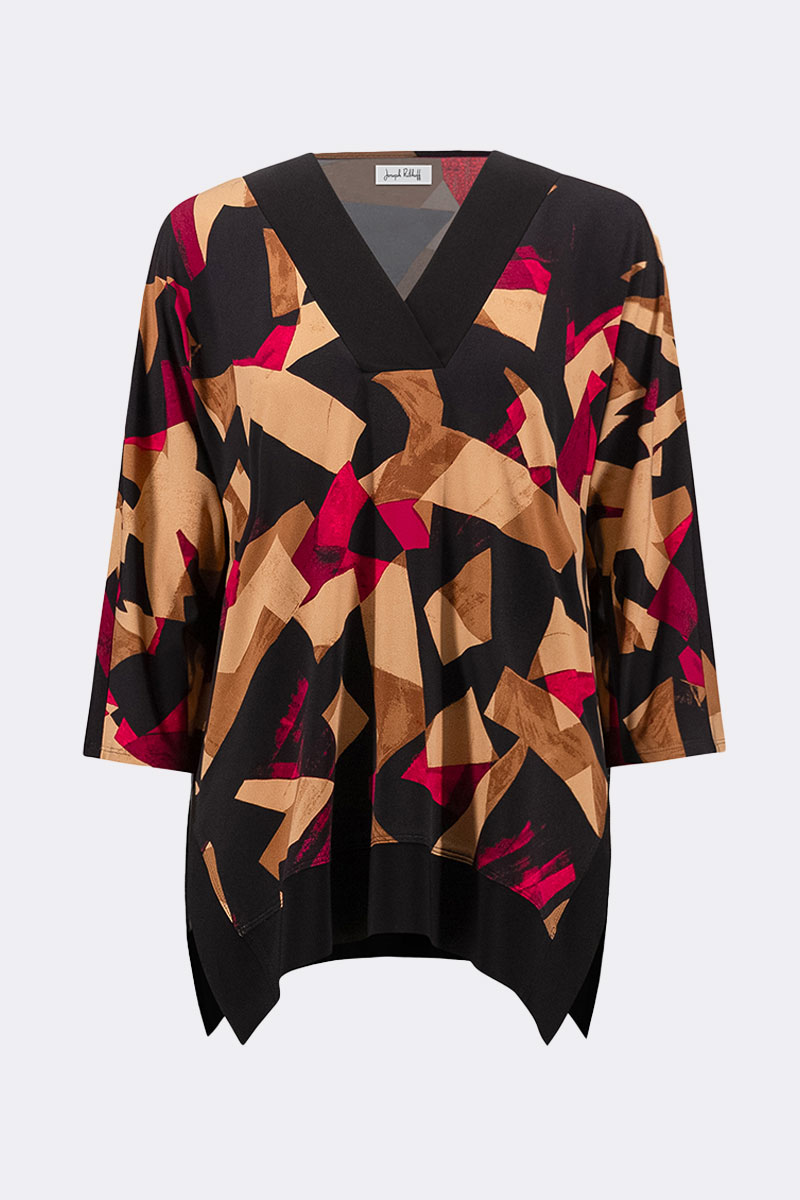 Silky Knit Abstract Print Boxy Tunic Black Red 263224 CC37140 main