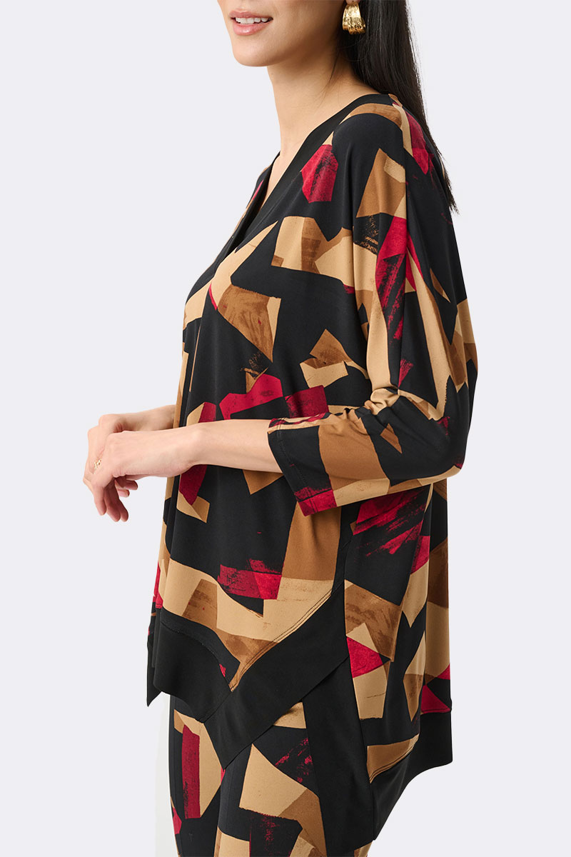 Silky Knit Abstract Print Boxy Tunic Black Red 263224 CC37140 side