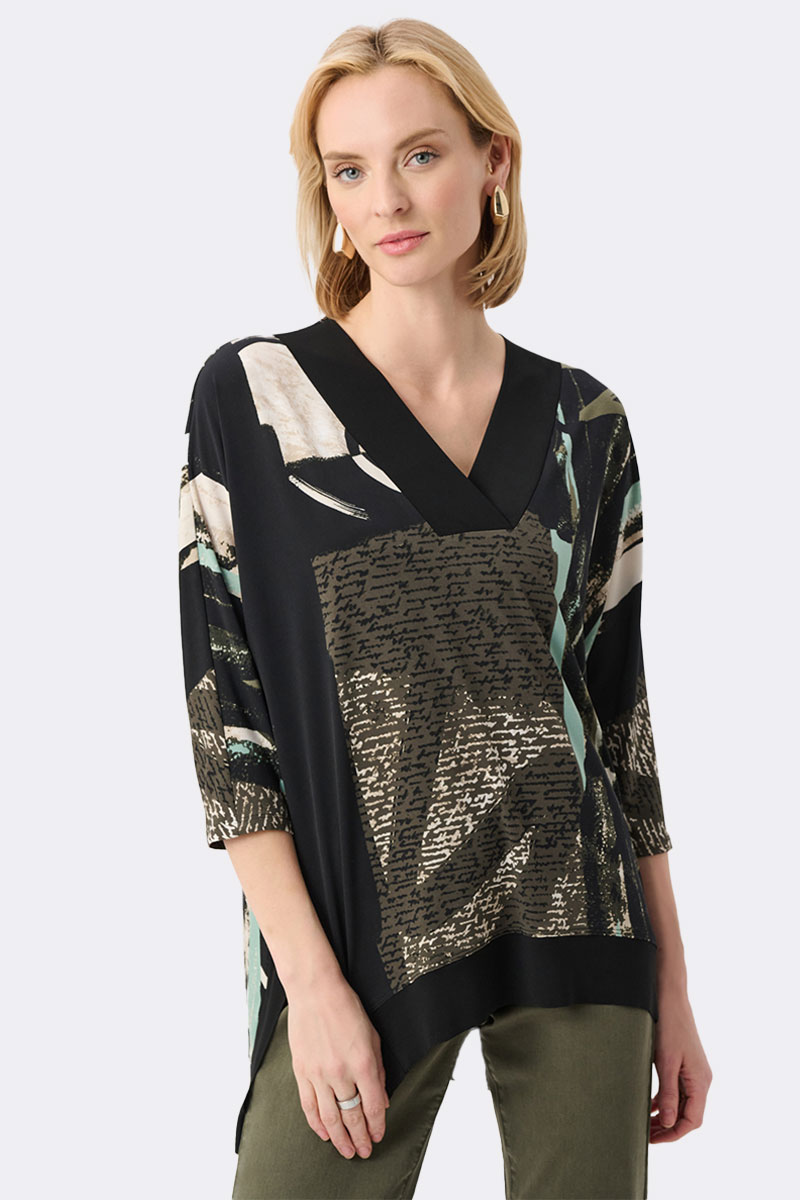 Silky Knit Abstract Print Boxy Tunic Stone 263224 CC37140 front
