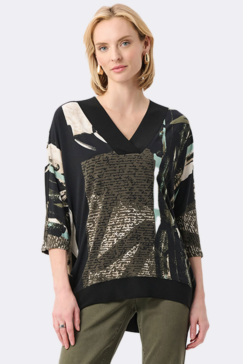 Silky Knit Abstract Print Boxy Tunic Stone 263224 CC37140 front2