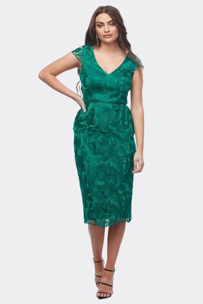 Cap Sleeve Embroidered Lace Dress Jade Z0410 CC35102 front