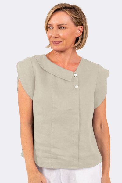 2 Button Cowl Neck Top Natural SA107 CC37037 1