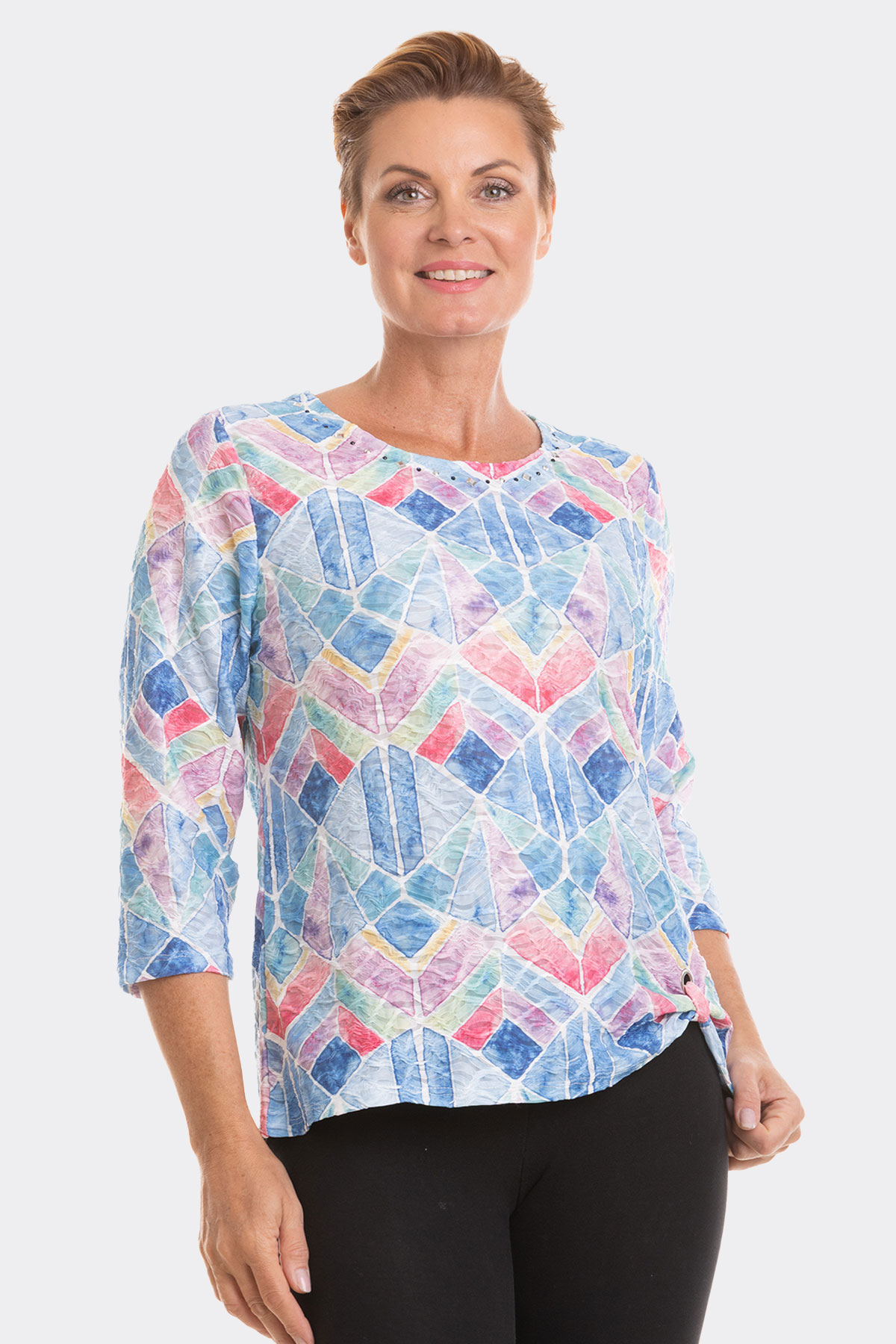 3 4 Sleeve Crushed Top Blue 46960 CC37104