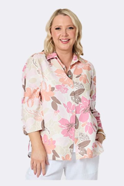 3 4 Sleeve Print Shirt Pink 49473 CC37274 front