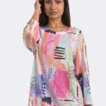 3 4 Sleeve Round Neck Knit Top Pink 46708 CC37100