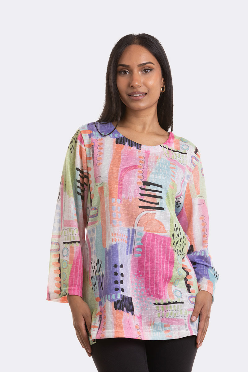 3 4 Sleeve Round Neck Knit Top Pink 46708 CC37100 2