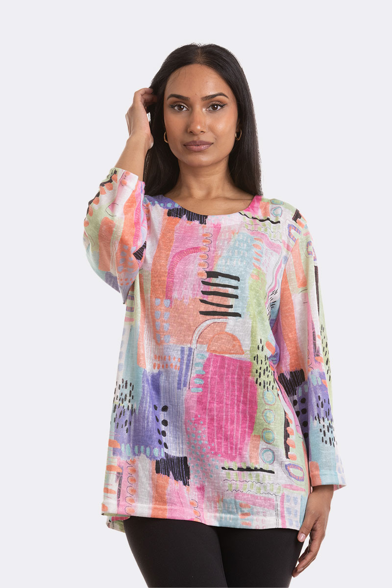3 4 Sleeve Round Neck Knit Top Pink 46708 CC37100