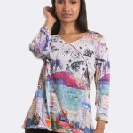 3 4 Sleeve V Neck Knit Top Blue Pink 46707 CC37099 2