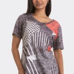 Beaded Burnout Tee Black Red 47002 CC37098