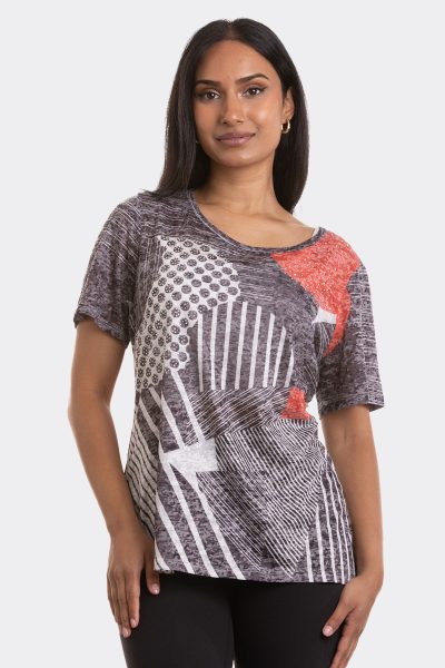 Beaded Burnout Tee Black Red 47002 CC37098
